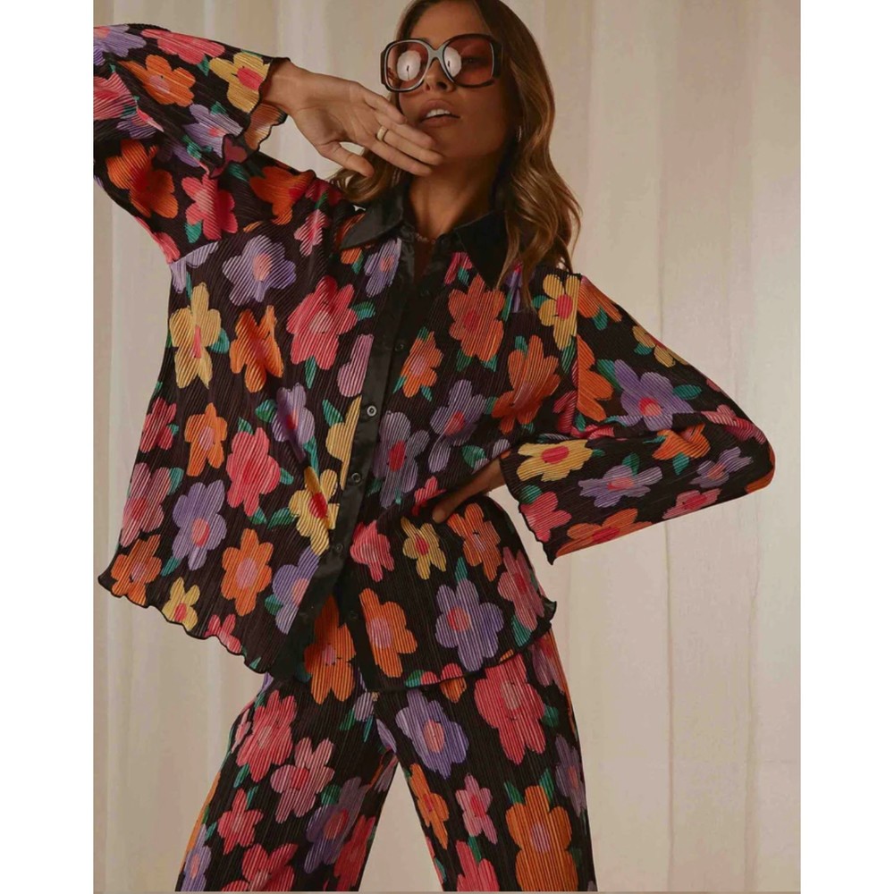 Floral Pleated Pant Set Sz L